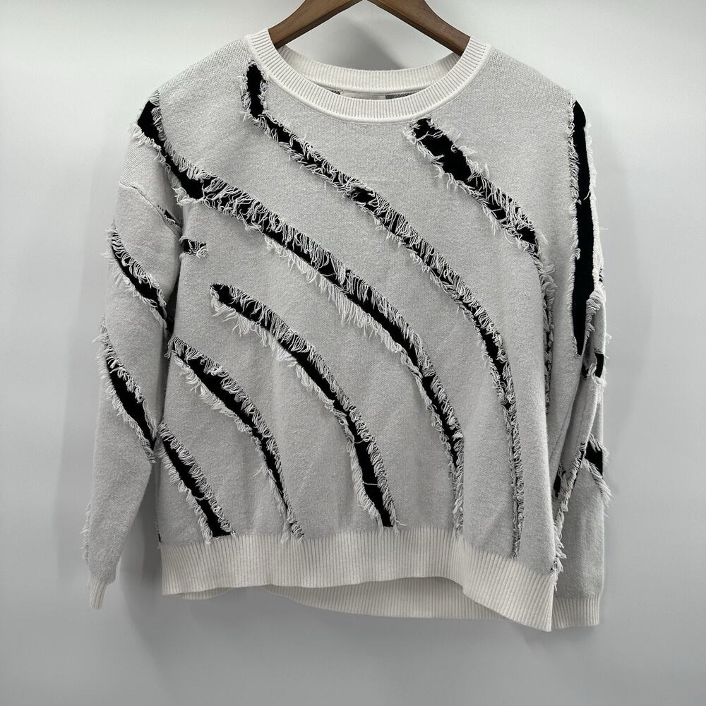 Maude Vivante Sweater Womens Large‎ White Black Fringe Soft